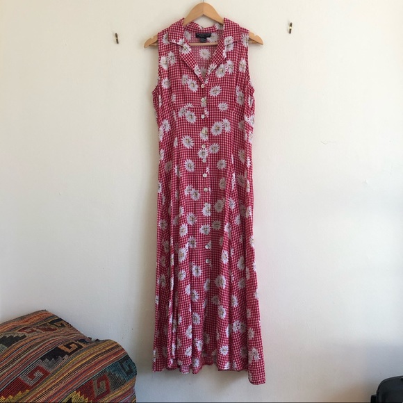 ❤️🌼 Vintage Red Gingham Daisy Picnic Dress 🌼❤️ - Picture 1 of 8